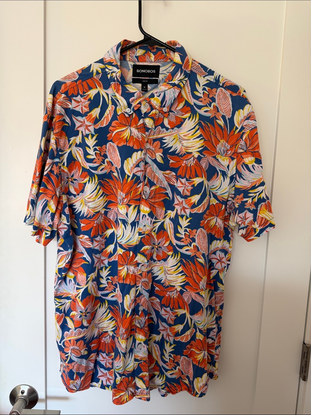 Bonobos Orange and Navy Floral Short-Sleeve Button-Up Shirt
